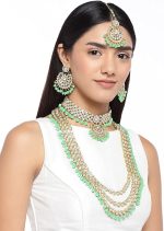 Aheli Indian Wedding Kundan Beaded Bridal Long Choker Necklace Earrings with Maang Tikka Traditional Jewellery Set for Women - Image 2